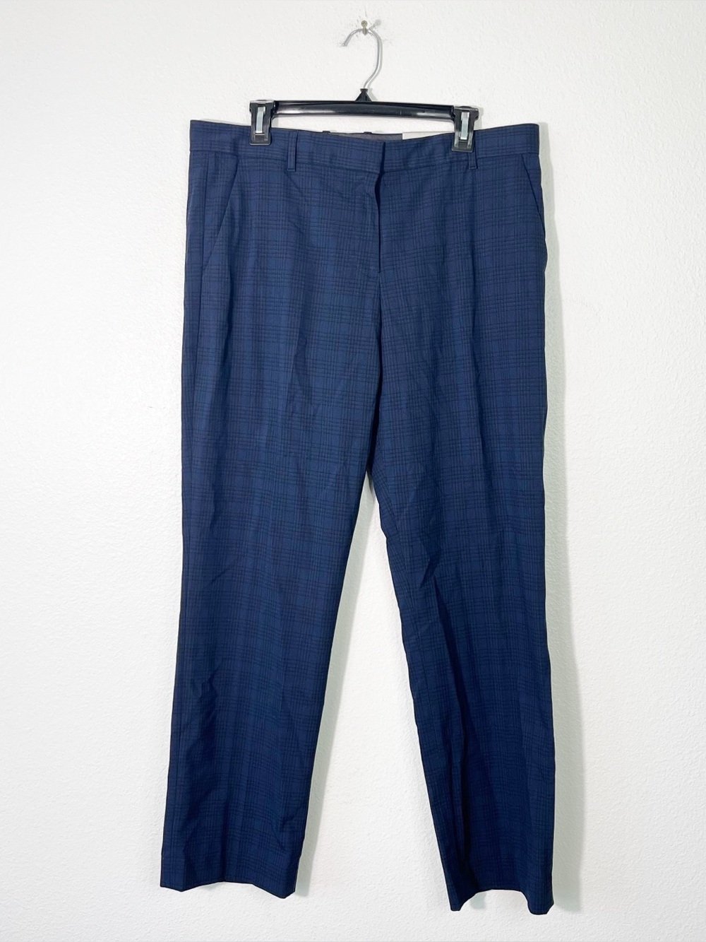 Gap True Straight Navy Plaid Pants Stretch Size 14 Office Workwear NEW